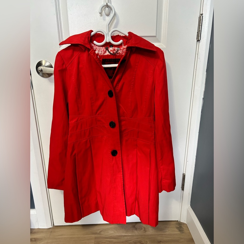 Women's Guess Chic Red Trench Coat with Hood